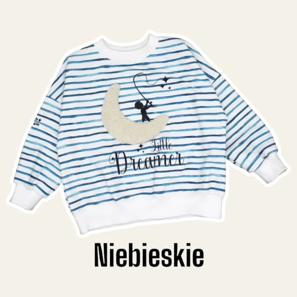 Bluza oversize *Little dreamer* paski niebieskie >od ręki 98<