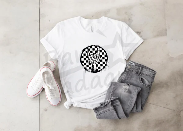 T-shirt BIAŁY *591.Rock star -checkered* >wybierz fason<