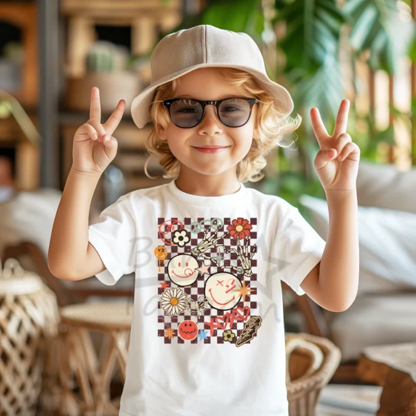 T-shirt BIAŁY *203.Smiley mix on checker* >wybierz fason<