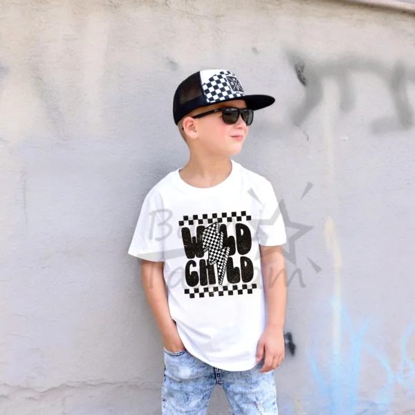 T-shirt BIAŁY *254.Wild child szachownica* >wybierz fason<