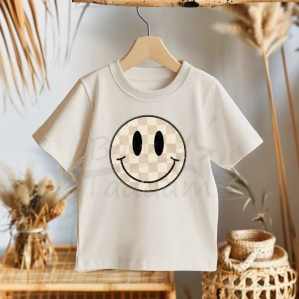 T-shirt *125. Smile beżowy- szachownica* >wybierz fason i kolor<