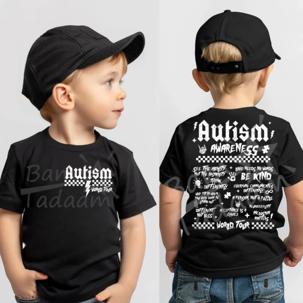 T-shirt CZARNY*191.Autism world tour BIAŁY GRUNGE- przód i tył* >wybierz fason<