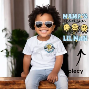 T-shirt BIAŁY *163.Mama's expensive lil man blue - przód i tył* >wybierz fason<