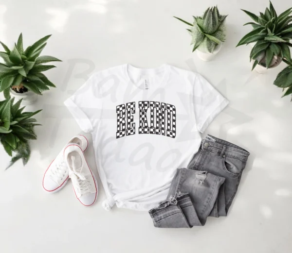 T-shirt *472.BE KIND szachownica* >wybierz fason i kolor<