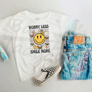 T-shirt BIAŁY *538.Worry less-smile more* >wybierz fason<
