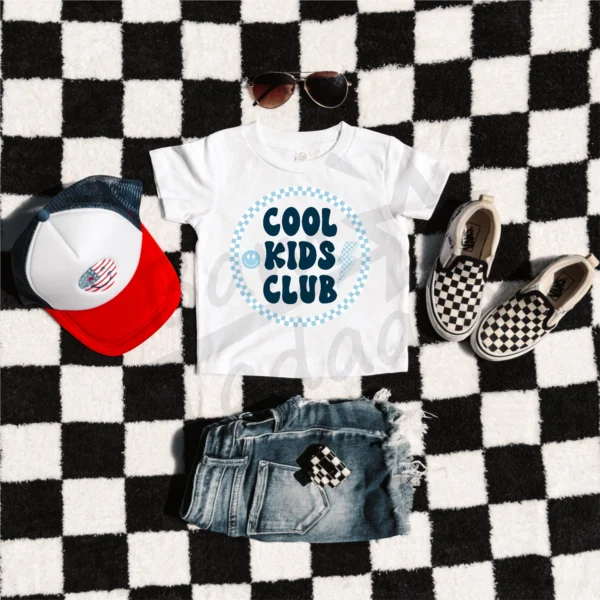T-shirt BIAŁY *553.Cool kids club -błękitna szachownica* >wybierz fason<