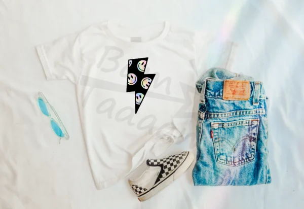 T-shirt BIAŁY *565.Smiley rainbow bolt* >wybierz fason<