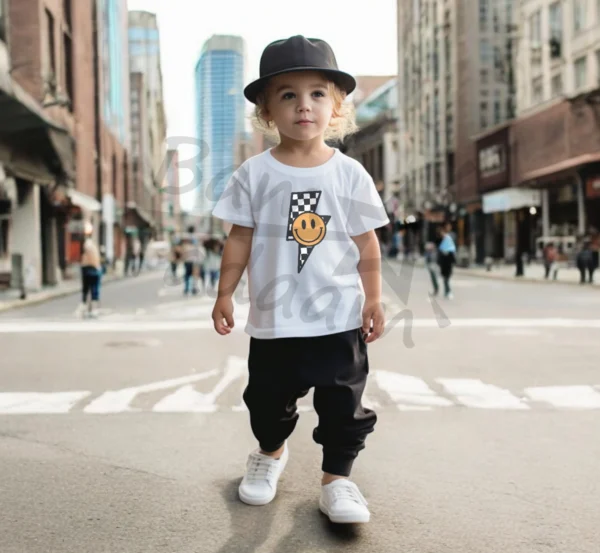 T-shirt BIAŁY *568.Checkered smile bolt* >wybierz fason<