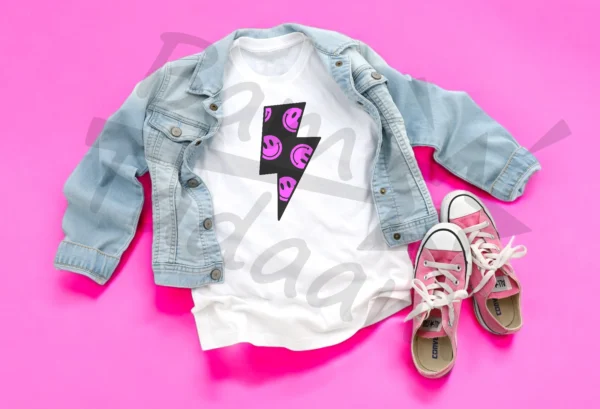 T-shirt BIAŁY *569.Smiley pink bolt* >wybierz fason<