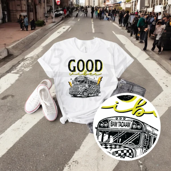 T-shirt BIAŁY *571.Good vibes-bus*  >wybierz fason<