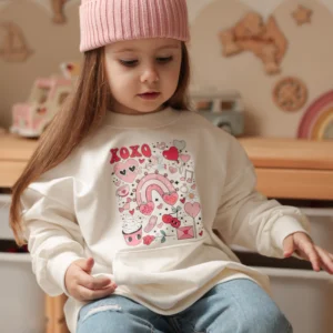 Bluza ECRU z kangurką "Mix walentynkowy PINK 3 "