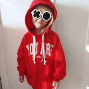 Czerwona bluza oversize z kapturem "YOU ARE enough"