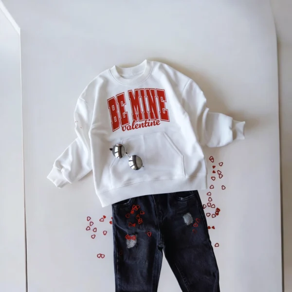 Bluza OFF WHITE z kangurką "BE MINE valentine" >od ręki 104/110<