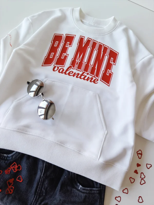 Bluza OFF WHITE z kangurką "BE MINE valentine" - obrazek 2