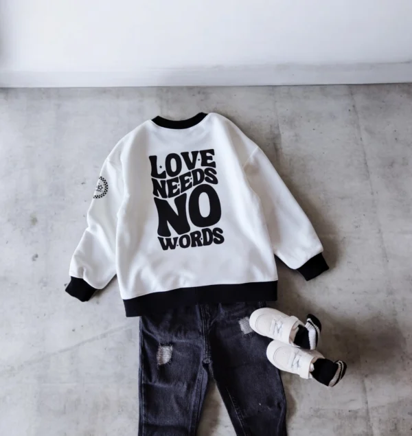 Bluza OFF WHITE z kangurką "LOVE NEEDS NO WORDS" >od ręki 104/110<