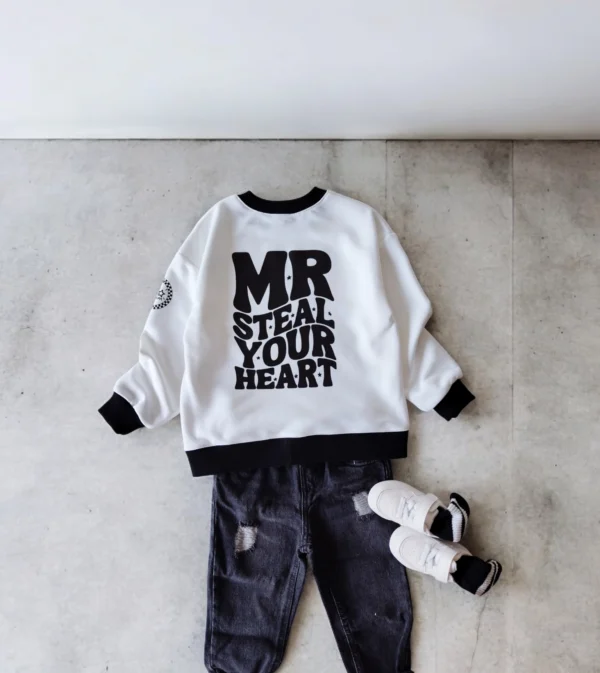 Bluza OFF WHITE z kangurką "MR STEAL YOUR HEART" >od ręki 104/110<