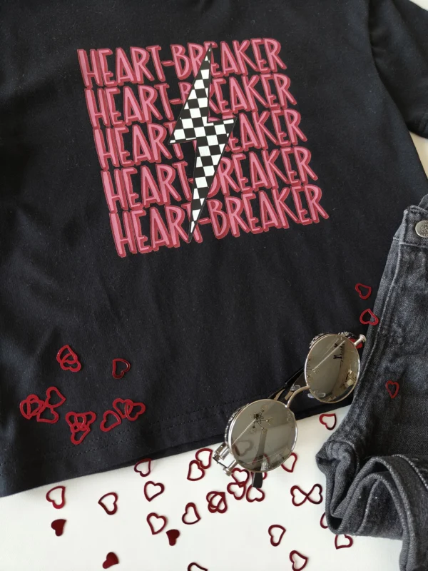 T-shirt czarny FAZY "HEART BREAKER" >od ręki 104/110< - obrazek 2