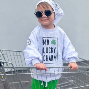 Bluza JASNY SZARY MELANŻ+BIAŁY  "Mr LUCKY charm"