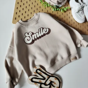Bluza oversize ocieplana JASNY BEŻ "Smile" >od ręki 98<