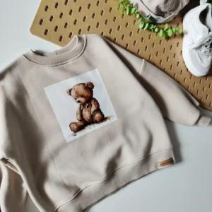 Bluza oversize ocieplana JASNY BEŻ "Misio" >od ręki 104<