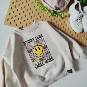Bluza oversize ocieplana OWSIANKA "Worry less, smile more" >od ręki 98<