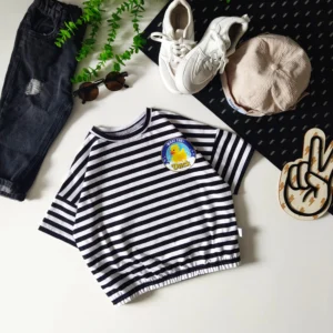 T-shirt PASKI CZARNO-BIAŁE "What the duck ..." >od ręki 104/110<