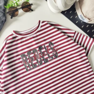 T-shirt PASKI BORDOWO-BIAŁE "Rebels" >od ręki 116/122<